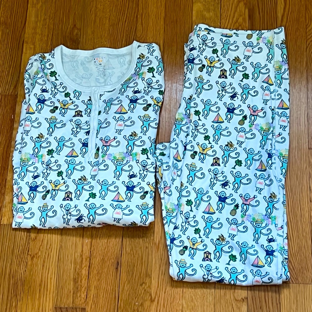 Roller Rabbit Pajama Sleep Set Size Medium Charleston Monkey Print Prima Cotton